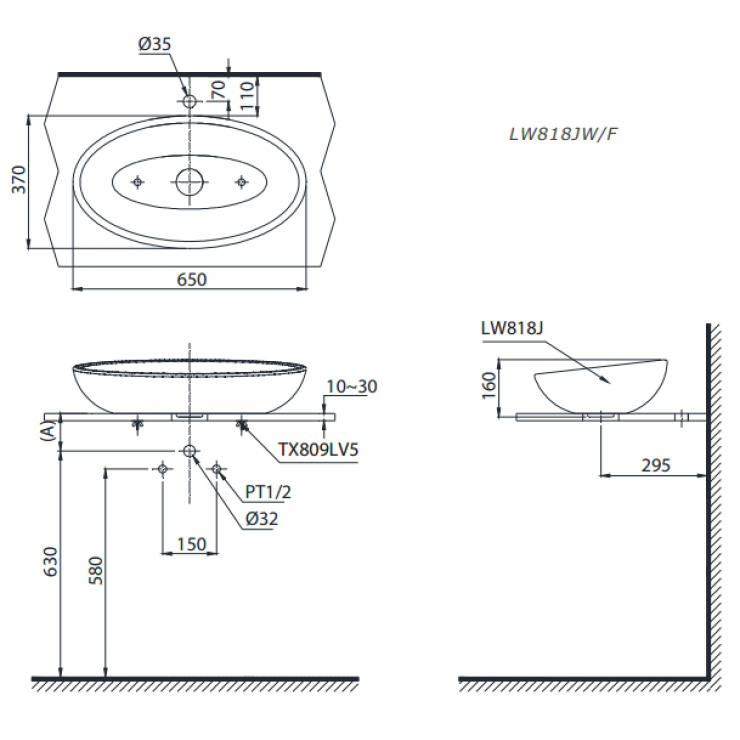 Chậu Rửa Mặt Lavabo TOTO LW818JW/F Đặt Bàn