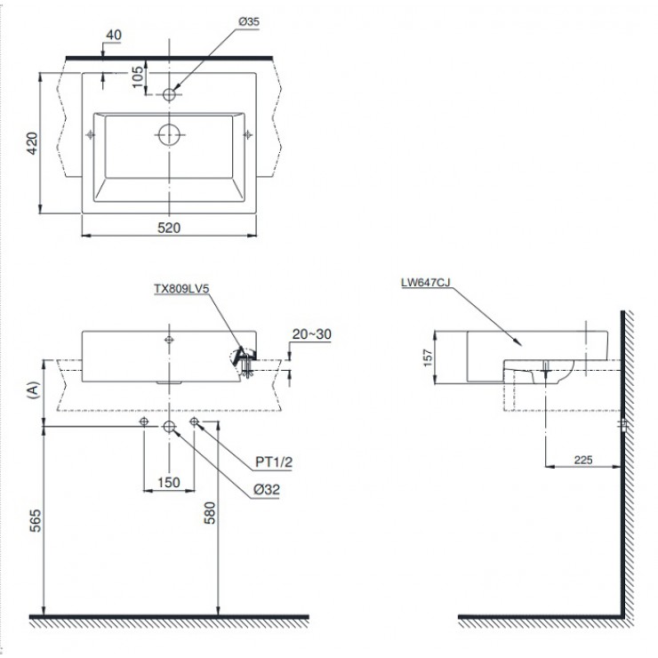 Chậu Rửa Mặt Lavabo TOTO LW647CJW/F Bán Âm Bàn