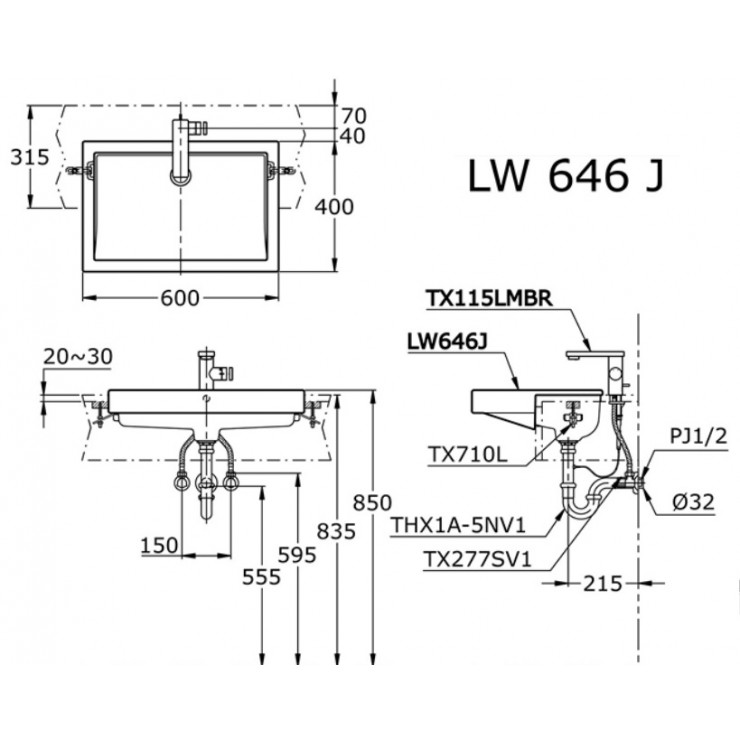 Chậu Rửa Mặt Lavabo TOTO LW646JW/F Bán Âm Bàn