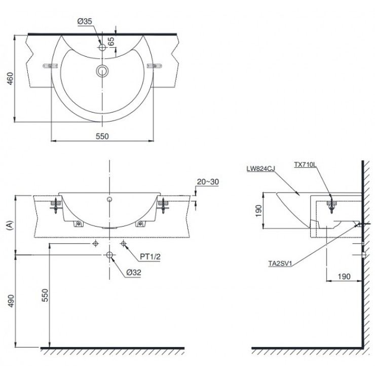 Chậu Rửa Mặt Lavabo TOTO LW824CJW Dương Vành