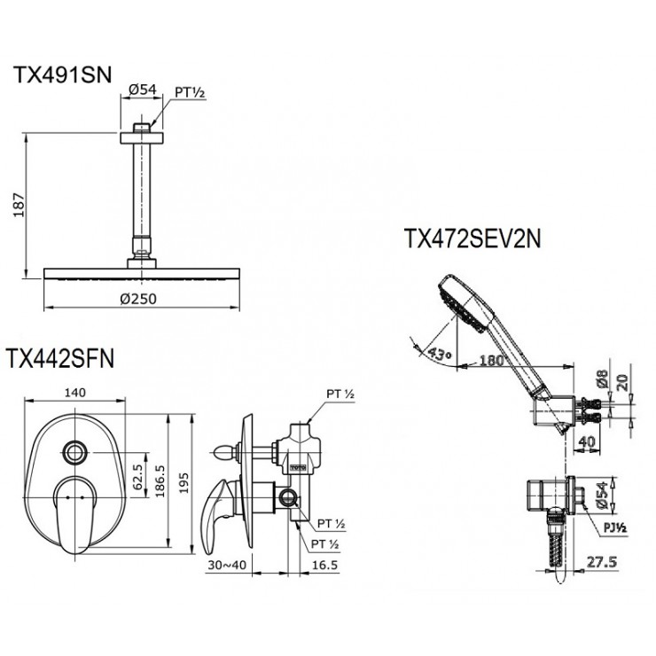 Sen Tắm TOTO TX491SN/TX442SFN/TX472SEV2N Âm Tường