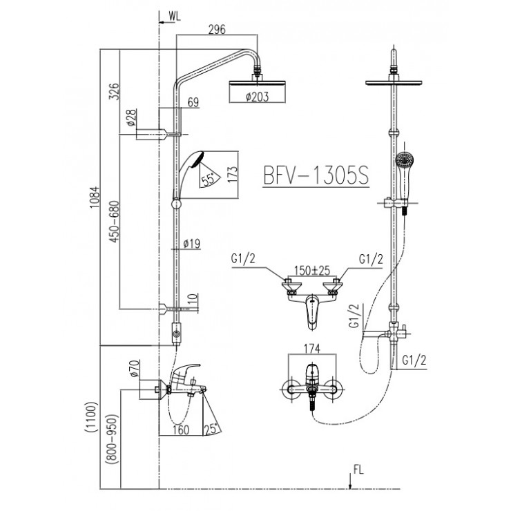 Vòi Sen Tắm Cây Inax BFV-1305S Nóng Lạnh