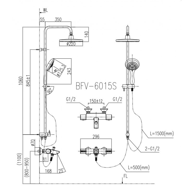 Vòi Sen Tắm Cây Inax BFV-6015S nhiệt độ