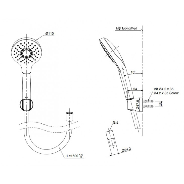 Vòi Sen Tắm TOTO TBG01302V/TBW01008A Nóng Lạnh