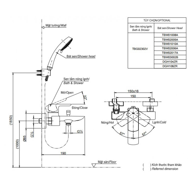 Vòi Sen Tắm TOTO TBG02302V/TBW02006A Nóng Lạnh