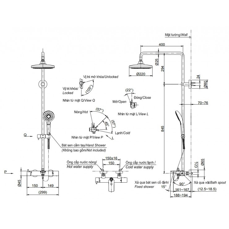 Vòi Sen Cây TOTO TBW01301BA (TBW01301B) Nóng Lạnh