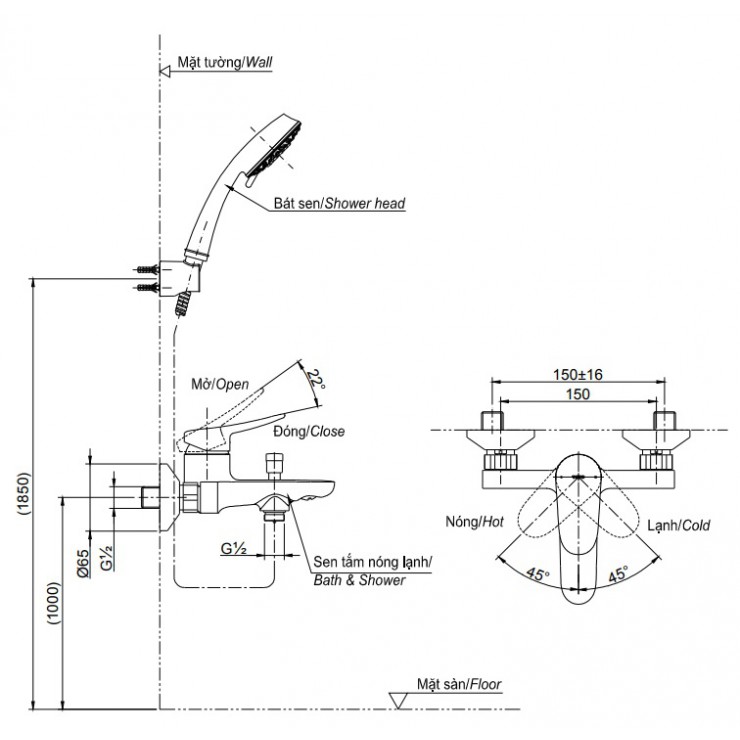 Vòi Sen Tắm TOTO TBS04302V/TBW03002B Nóng Lạnh