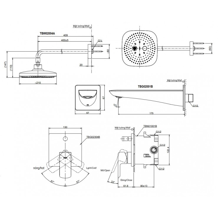 Sen Tắm TOTO TBG02304BA/TBW02004A/TBG02001B Âm Tường Xả Bồn