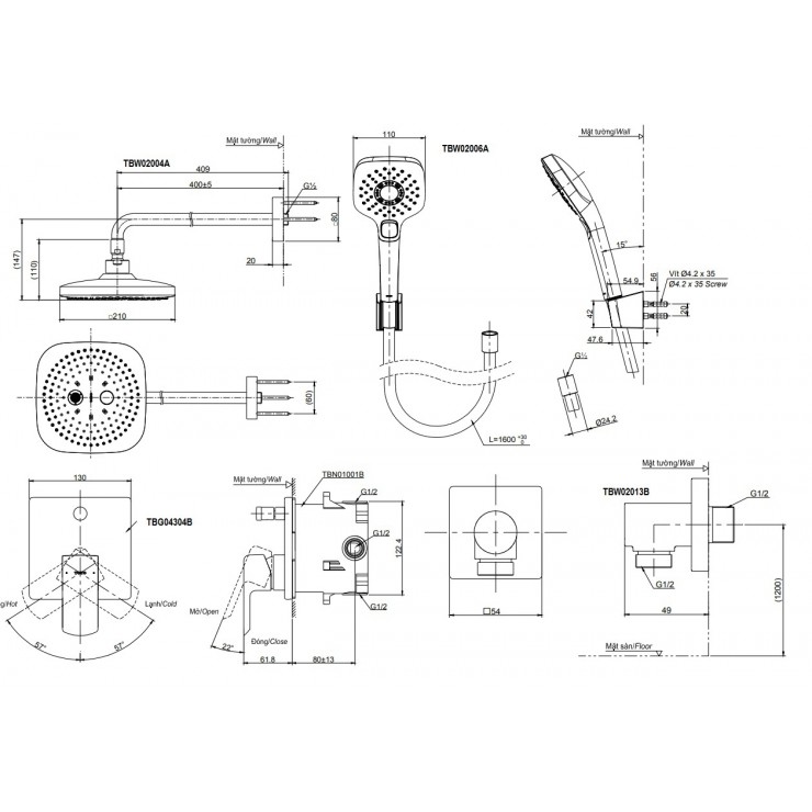 Sen Tắm TOTO TBG04304B/TBW02004A/TBW02006A Âm Tường