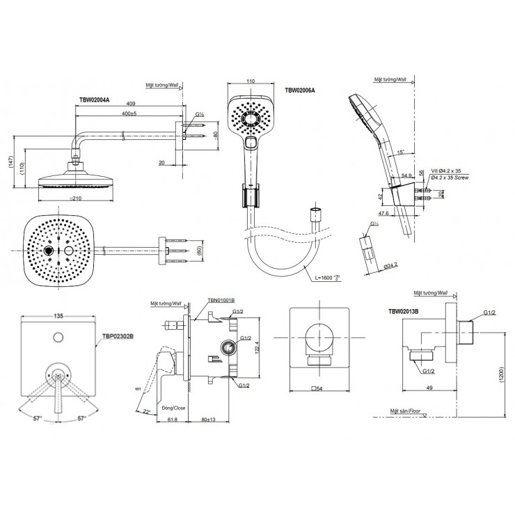 Sen Tắm TOTO TBP02302B/TBW02004A/TBW02006A Âm Tường