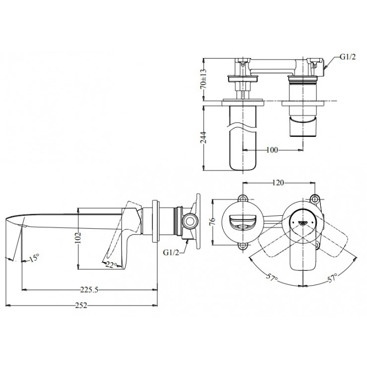 Vòi Lavabo TOTO TLG04310BA (TLG04310B) Nóng Lạnh Gắn Tường