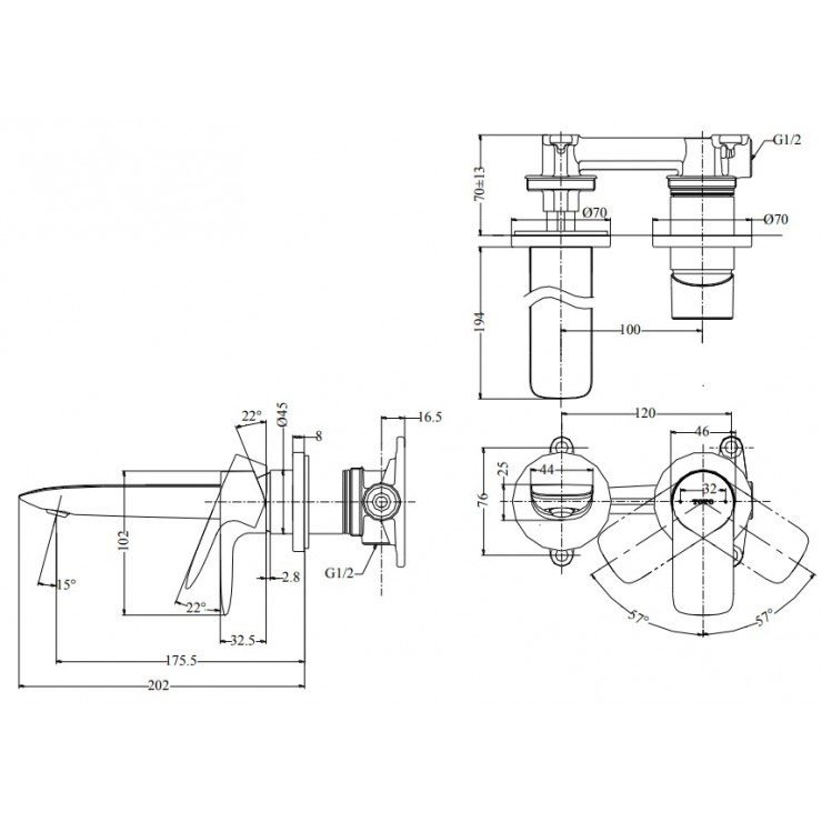 Vòi Lavabo TOTO TLG04309BB (TLG04309B) Nóng Lạnh Gắn Tường