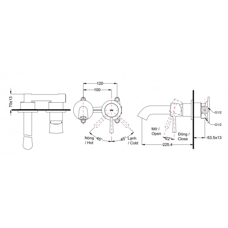 Vòi Lavabo TOTO TLS02308B Nóng Lạnh Gắn Tường