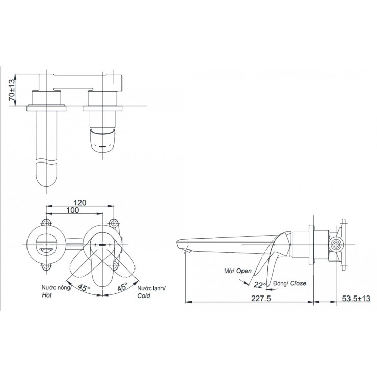 Vòi Lavabo TOTO TLS03308B Nóng Lạnh Gắn Tường