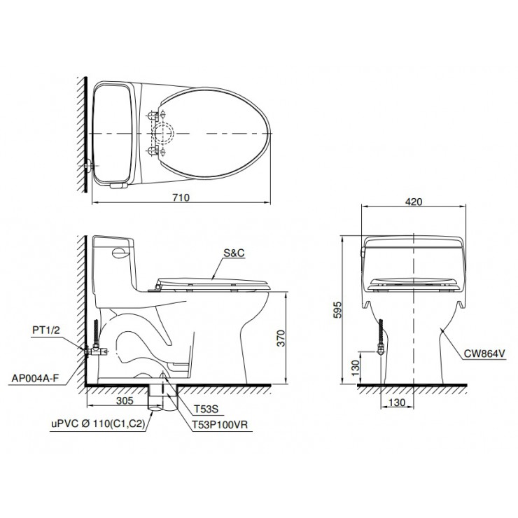 Bồn Cầu Điện Tử TOTO MS864W11 Nắp Tự Động Đóng Mở