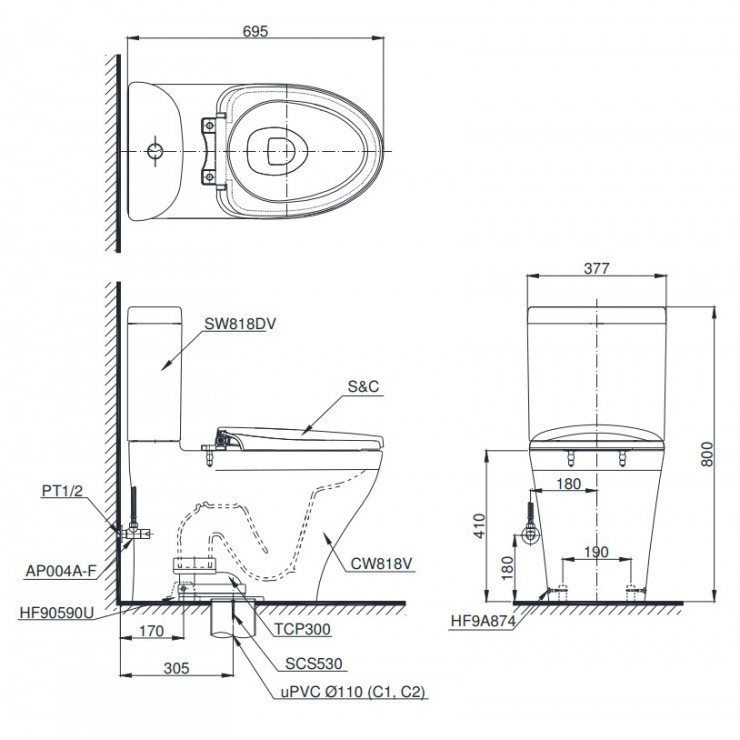 Bồn Cầu Điện Tử TOTO CS818DW11 Nắp Tự Động Đóng Mở