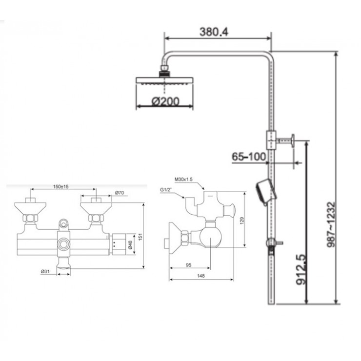 Bộ Cây Sen Phun Mưa American Standard WF-2772/A-6110.978.904 (D200)