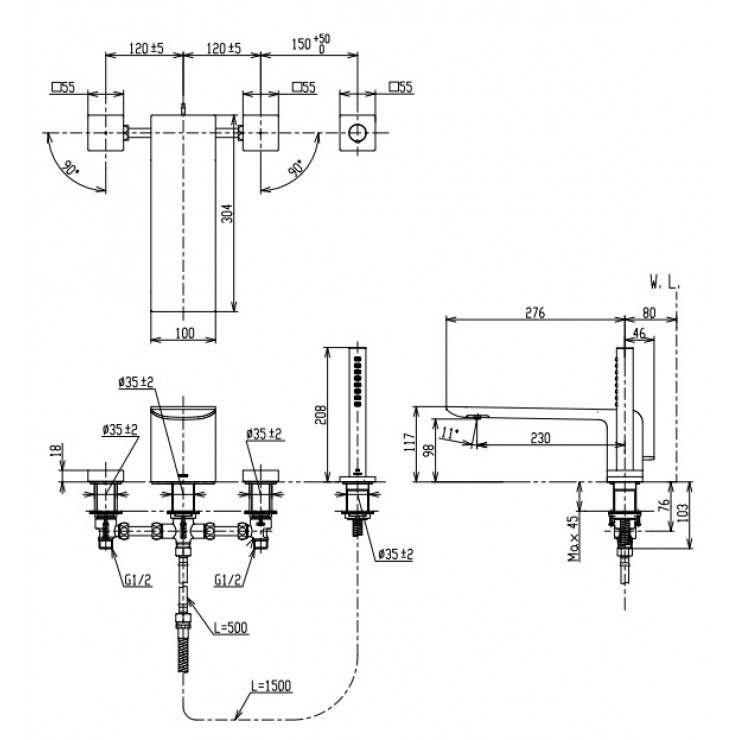 Vòi Xả Bồn Tắm TOTO TBP02202A 4 Lỗ