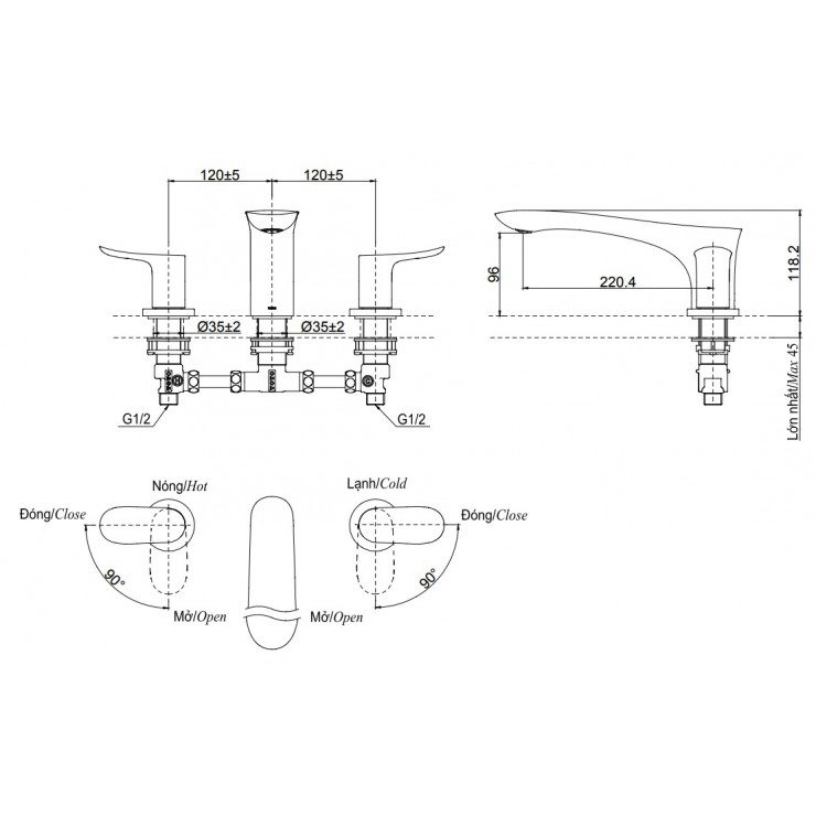 Vòi Xả Bồn Tắm TOTO TBG01201B 3 Lỗ