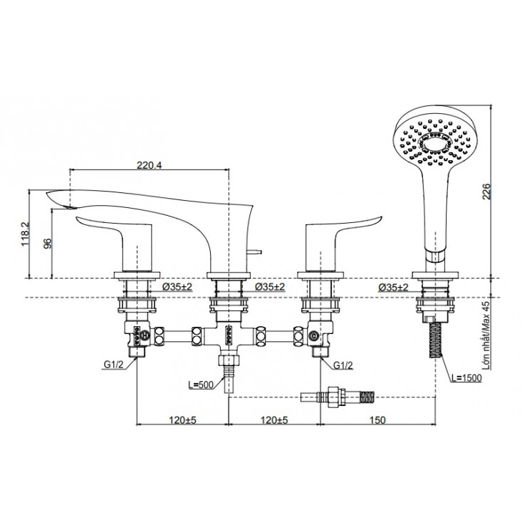 Vòi Xả Bồn Tắm TOTO TBG01202B 4 Lỗ