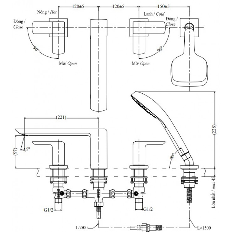 Vòi Xả Bồn Tắm TOTO TBG02202B 4 Lỗ