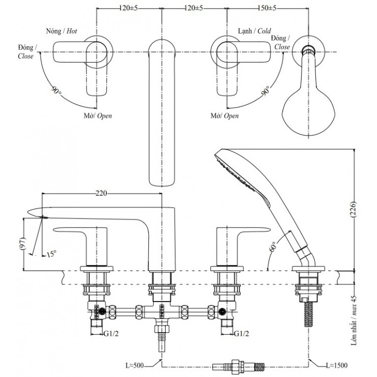 Vòi Xả Bồn Tắm TOTO TBG04202B 4 Lỗ