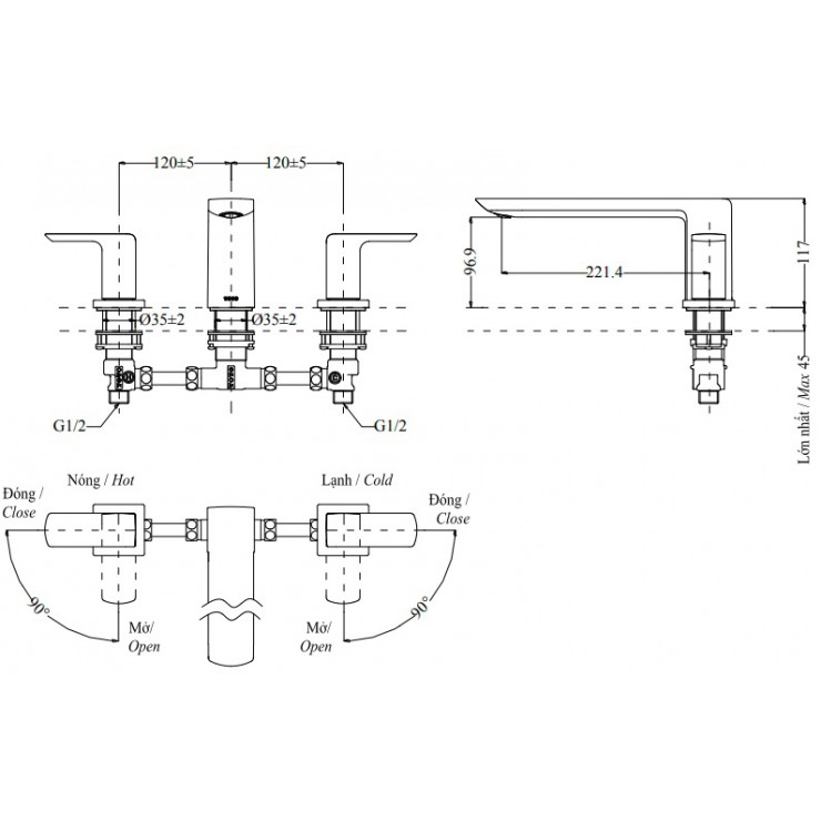 Vòi Xả Bồn Tắm TOTO TBG02201B 3 Lỗ