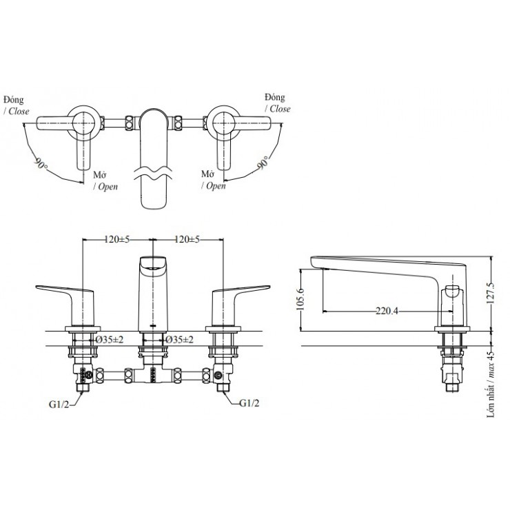 Vòi Xả Bồn Tắm TOTO TBG03201B 3 Lỗ