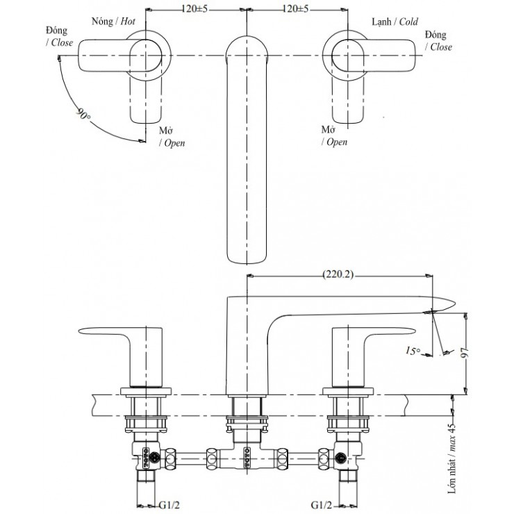 Vòi Xả Bồn Tắm TOTO TBG04201B 3 Lỗ