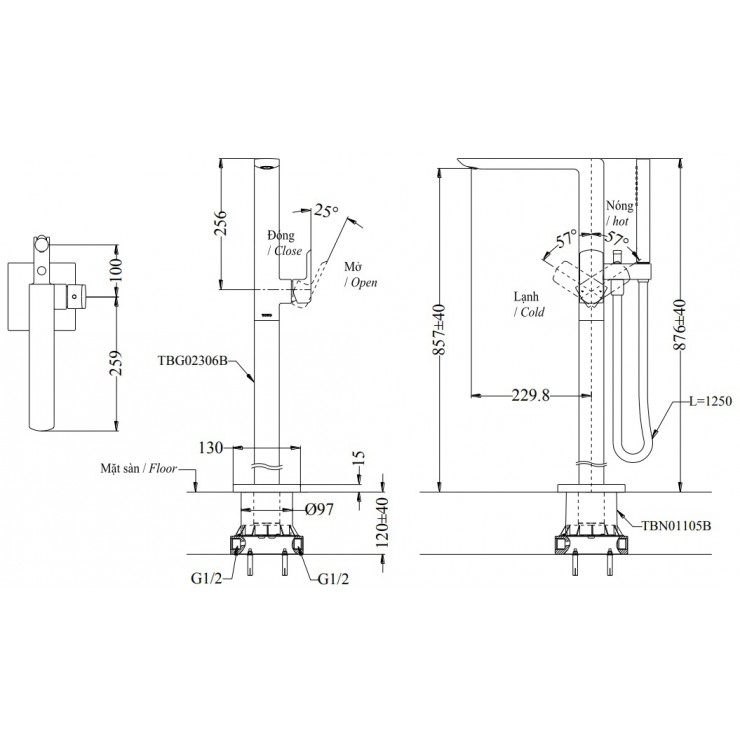 Vòi Sen Xả Bồn Tắm TOTO TBG02306B/TBN01105B