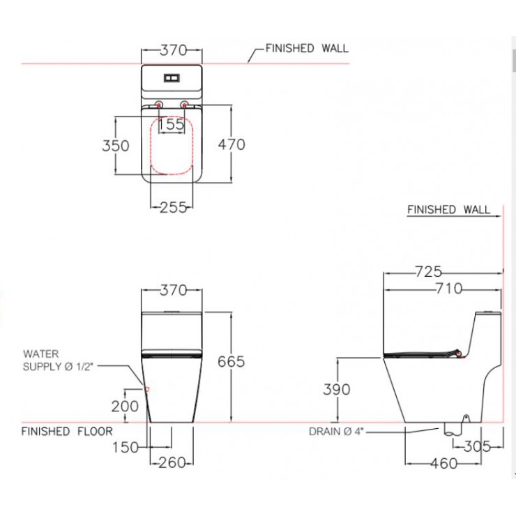 Bồn Cầu COTTO C10327 Một Khối Quado Xả Nhấn