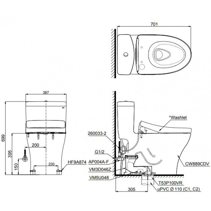 Bồn Cầu Điện Tử TOTO MS889CDRW12 (MS889CDW12) Nắp Tự Động Đóng Mở