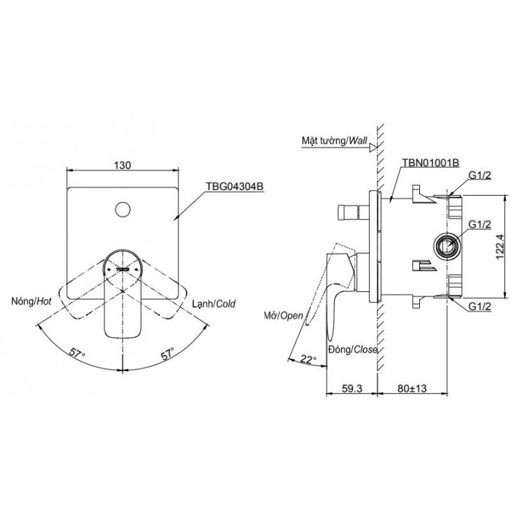 Van Điều Chỉnh Nóng Lạnh TOTO TBG04304B/TBN01001B