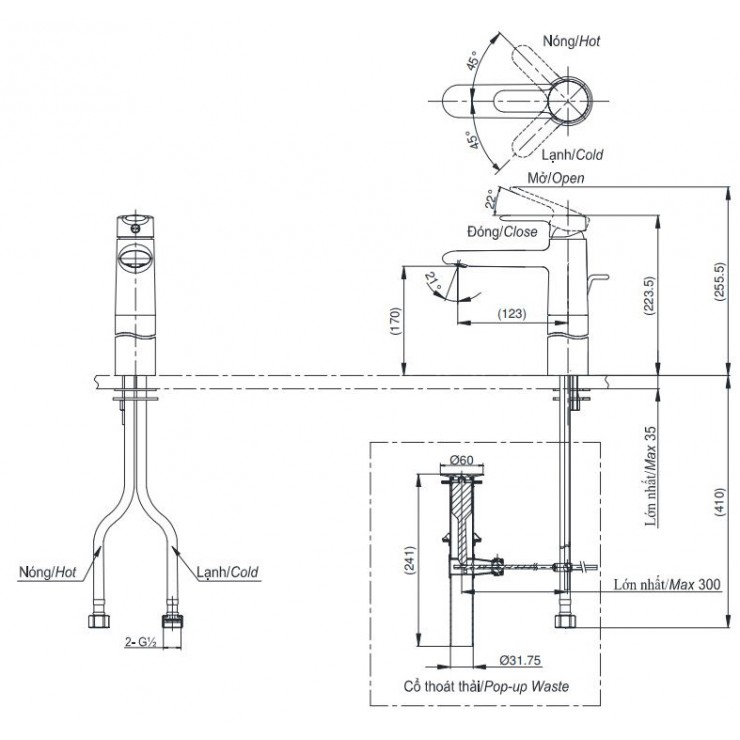 Vòi Lavabo TOTO TVLM111NS Nóng Lạnh Cổ Cao