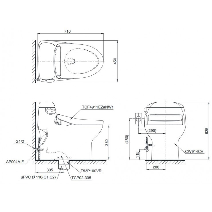 Bồn Cầu Điện Tử TOTO MS914CW12 (MS914CRW12) Nắp Washlet Giấu Dây