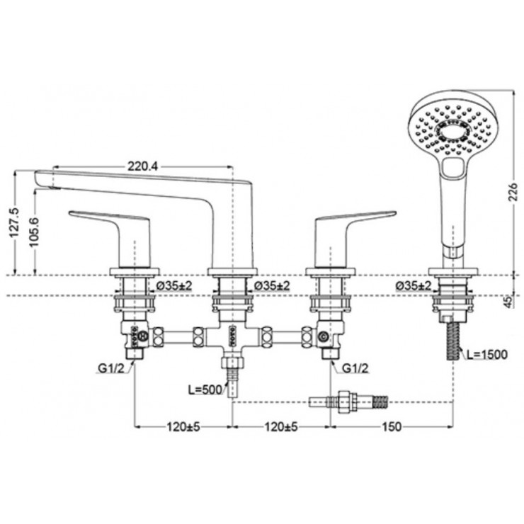 Vòi Xả Bồn Tắm TOTO TBG03202B 4 Lỗ