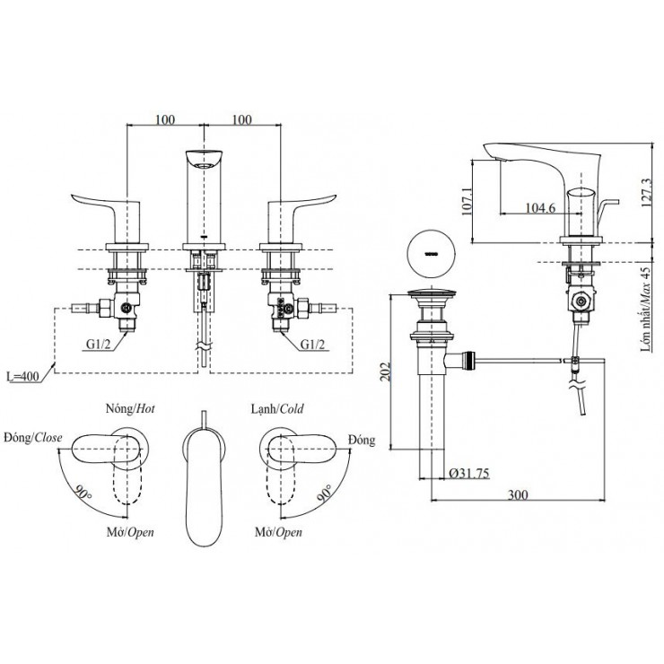 Vòi Lavabo TOTO TLG01201B 3 Lỗ