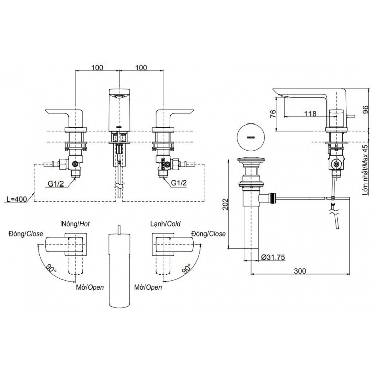 Vòi Lavabo TOTO TLG02201B 3 Lỗ