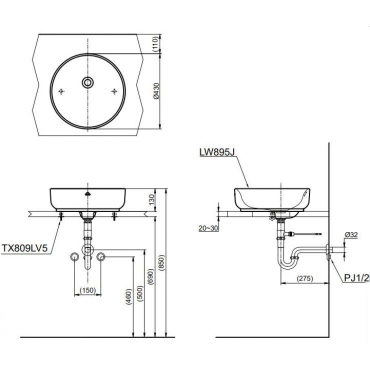 Chậu Rửa Mặt Lavabo TOTO LW895JW/F Đặt Bàn