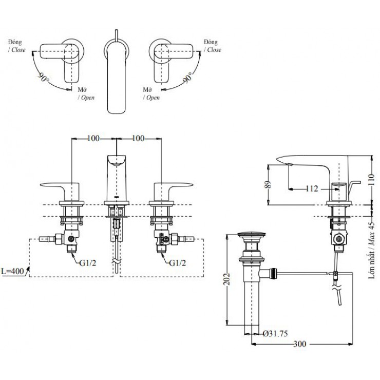 Vòi Lavabo TOTO TLG04201B 3 Lỗ