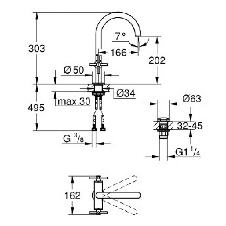 Vòi Chậu Grohe Atrio L-Size 21019003 Nóng Lạnh