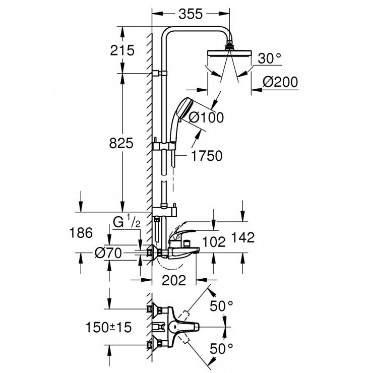 Bộ Sen Tắm Grohe New Tempesta Cosmopolian 26305001 Nóng Lạnh