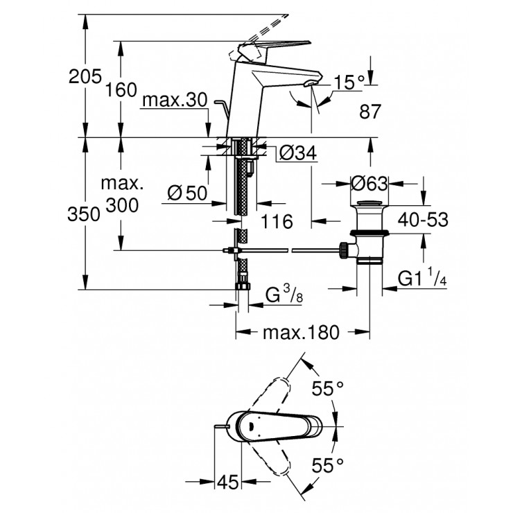 Vòi Chậu Grohe Eurodisc Cosmo S-Size 33190002 Nóng Lạnh