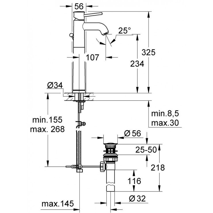 Vòi Chậu Grohe BauClassic XL-Size 32868000 Nóng Lạnh