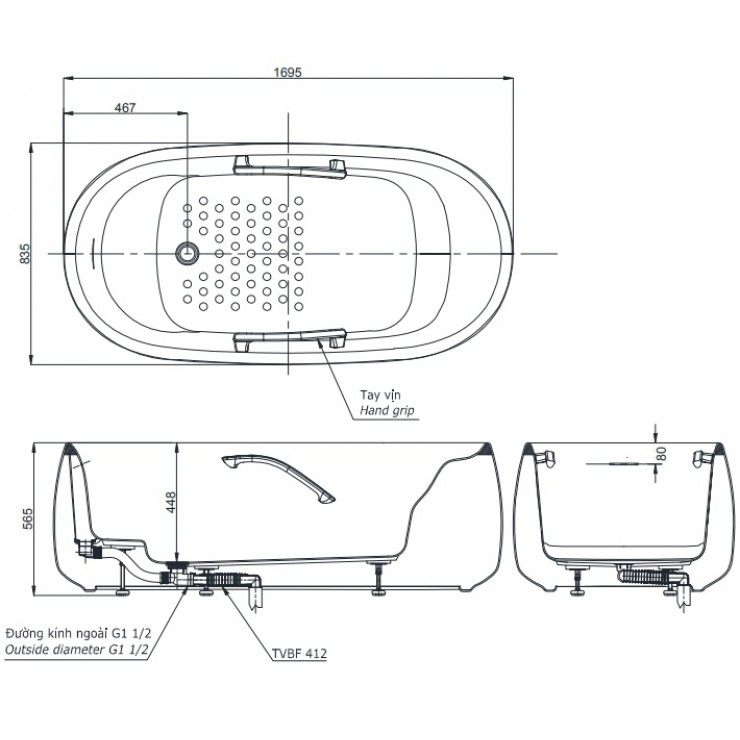 Bồn Tắm TOTO PJY1744PWEN#MW Đá Cẩm Thạch 1.7M