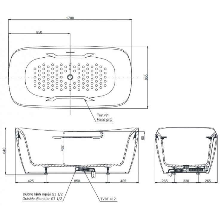 Bồn Tắm TOTO PJY1734HPWEN#GW Đá Cẩm Thạch 1.7M