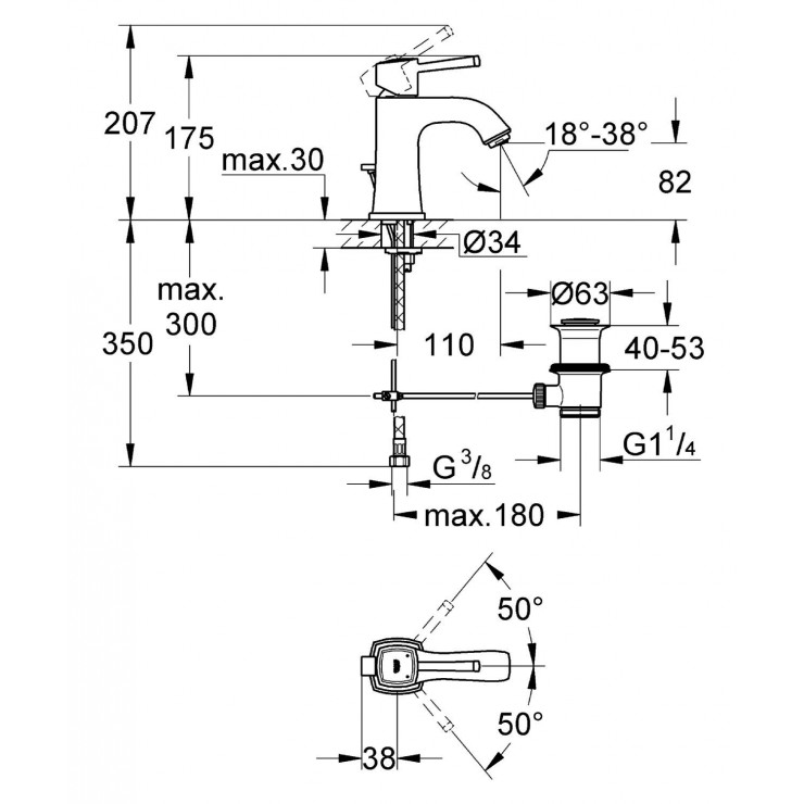 Vòi Chậu Grohe Grandera S-Size 23303IG0 Nóng Lạnh