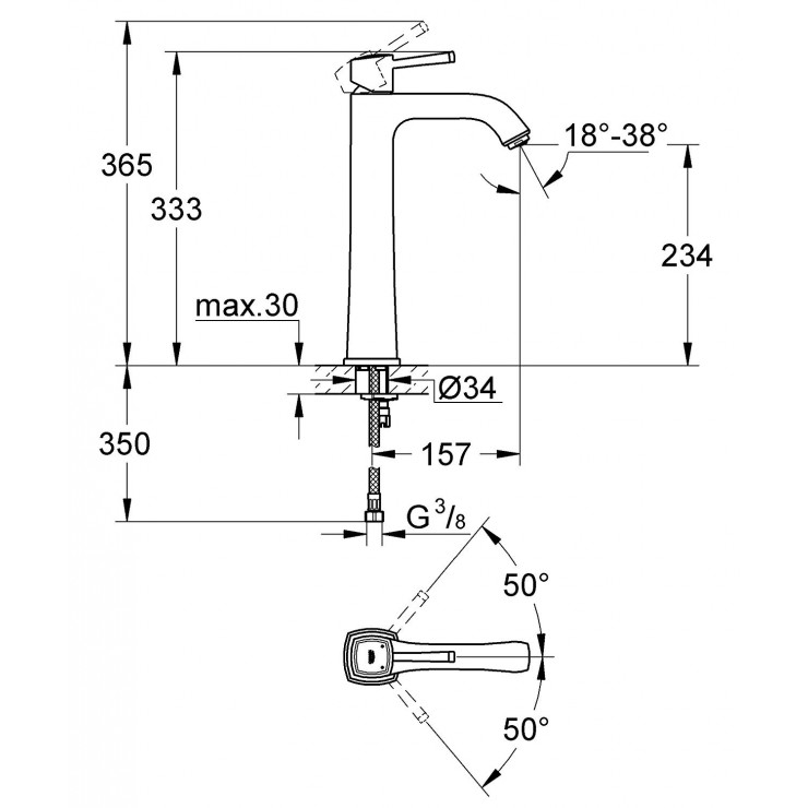 Vòi Chậu Grohe Grandera XL-Size 23313IG0 Nóng Lạnh