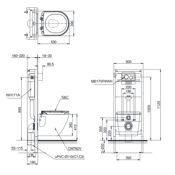 Bồn Cầu TOTO CW762/MB170P/WH171A Treo Tường