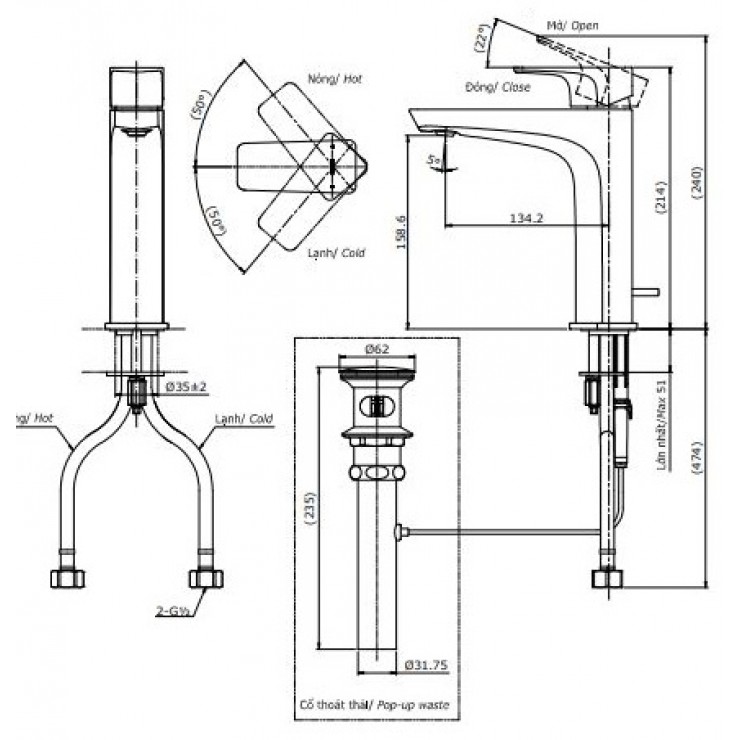 Vòi Lavabo TOTO TLG07303V Nóng Lạnh Cổ Cao